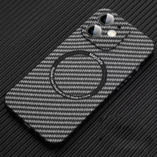 Estuche Magnético para Teléfono iPhone 11 Magsafe Fibra de Carbono PC con Película para Lentes (Negro)