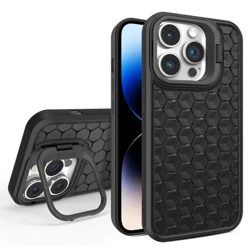 Estuche Magnético para Teléfono iPhone 14 Pro Max con Soporte para Lente Radiant Honeycomb (Negro)