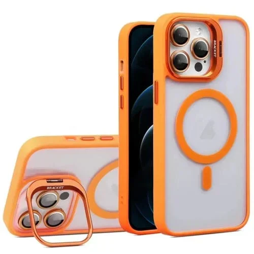 Estuche Magnético para Teléfono Magsafe Acrílico TPU para iPhone 12 Pro Max U1 con Soporte para Lente Invisible (Naranja)