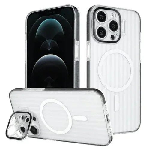 Estuche Magnético para Teléfono Magsafe con Soporte para Lente de Borde de Color para iPhone 12 Pro (Negro)