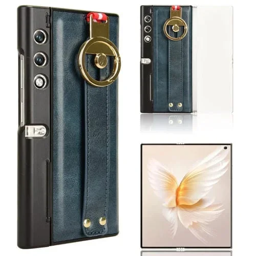 Estuche Monedero para Honor V con Parte Trasera de Cuero (Azul)