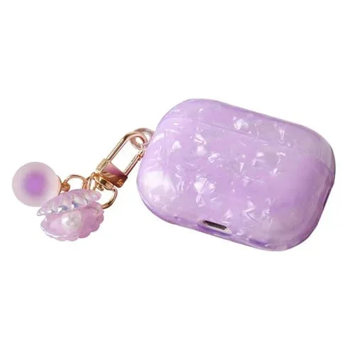 Estuche para AirPods Pro 2 con textura de perla y hebilla colgante (morado claro)