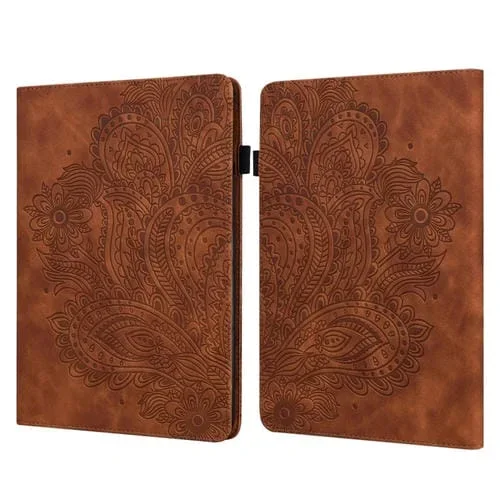 Estuche para Amazon Kindle Paperwhite 6 (2022) Cuero con Patrón en Relieve de Pavo Real (Marrón)