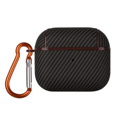 Estuche para Auriculares Poliuretano Textura Fibra de Carbono AirPods 3 con Gancho (Marrón)