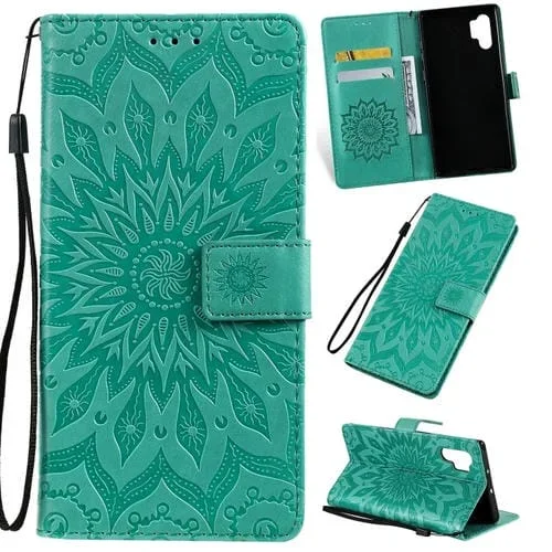 Estuche para Galaxy Note 10+ / Note 10 Pro Cuero PU Diseño Girasol Soporte Ranuras Tarjetas Billetera Cordón (Verde)