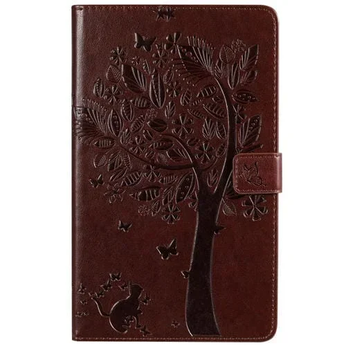 Estuche para Galaxy Tab A 8.0 (2019) T295 T290 Cuero Tapa Horizontal Soporte Ranuras Tarjetas Billetera (Marrón)