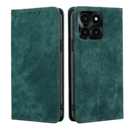 Estuche para Honor X6A 4G Rfid de Cuero Magnético con Cepillo Antirrobo (Verde)