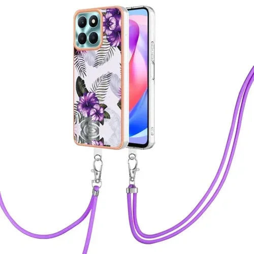 Estuche para Honor X6A TPU con Galvanoplastia y Cordón (Flor Púrpura)