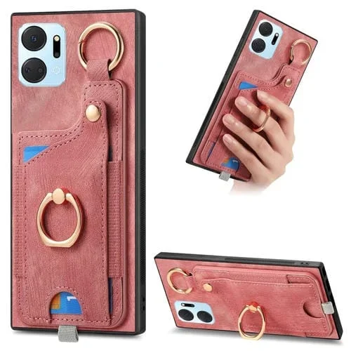 Estuche para Honor X7A con Bolsa para Tarjeta, Anillo y Lazo para Colgar (Rosa)