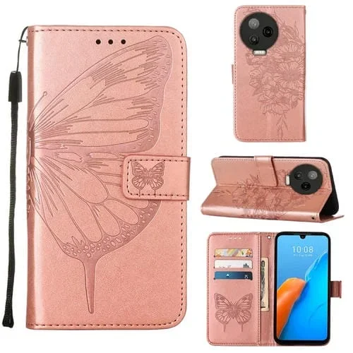 Estuche para Infinix Note 12 Pro 4G de Cuero con Tapa de Mariposa en Relieve (Oro Rosa)