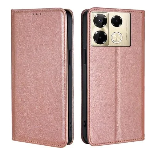Estuche para Infinix Note 40 Pro 4G de Cuero Magnético con Aceite Brillante (Oro Rosa)