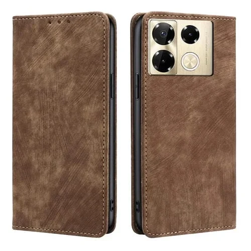 Estuche para Infinix Note 40 Pro 4G de Cuero Magnético con Rfid y Cepillo Antirrobo (Marrón)