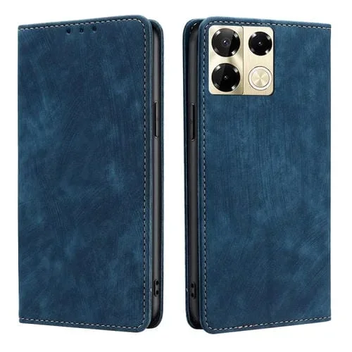 Estuche para Infinix Note 40 Pro 5G Rfid de Cuero Magnético con Cepillo Antirrobo (Azul)