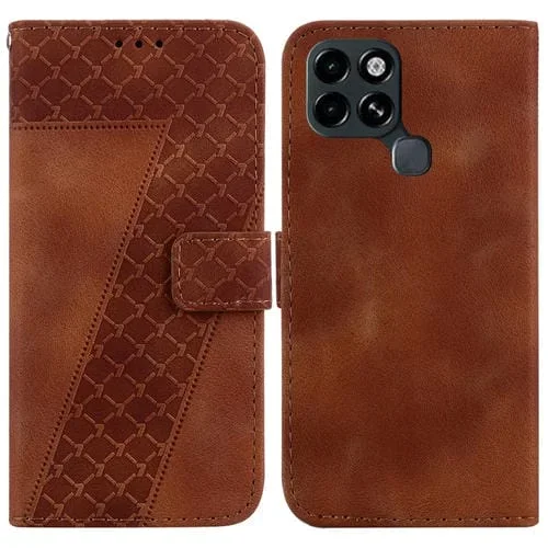 Estuche para Infinix Smart 6 de Cuero en Relieve en Forma de 7 (Marrón)