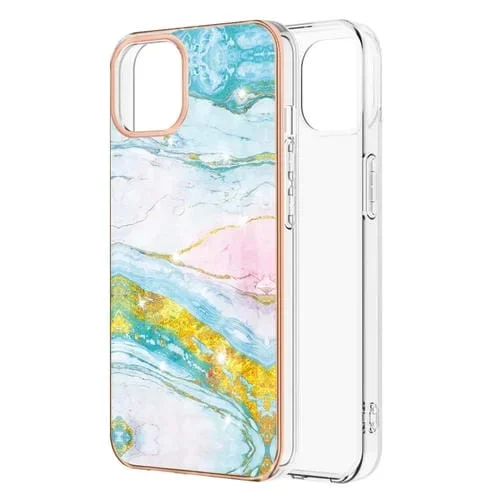 Estuche para iPhone 13 Mini Galvanoplastia Patrón de Mármol TPU Doble Cara (Verde)