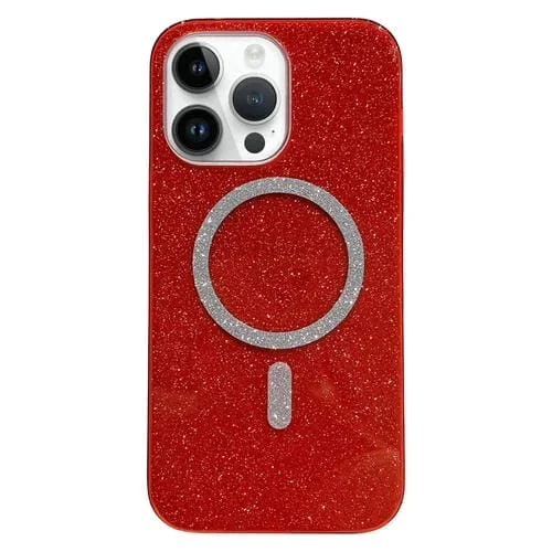 Estuche para iPhone 15 Pro Max Glitter Magsafe Magnético TPU (Rojo)