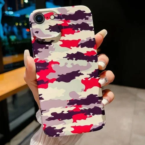 Estuche para iPhone SE 2022/2020/8/7 PC con Patrón de Camuflaje y Orificio Preciso (Rojo, Púrpura, Blanco)