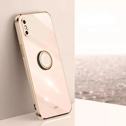 Estuche para iPhone Xs Xinli Straight 6D Plating Gold Edge TPU a Prueba de Golpes con Soporte para Anillo (Rosa)