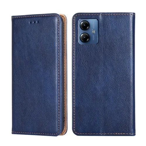 Estuche para Motorola Moto G14 4G de Cuero Magnético con Aceite Brillante (Azul)