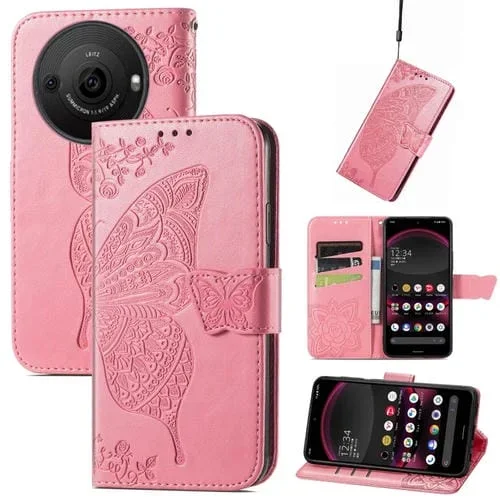 Estuche para Sharp Aquos R8 Pro Butterfly Love Flower de Cuero en Relieve (Rosa)
