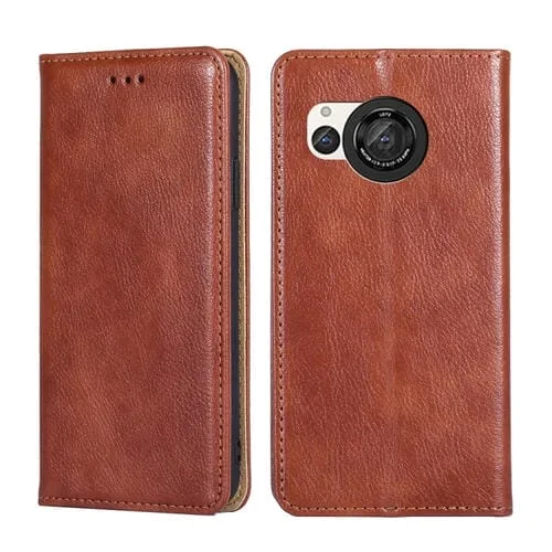 Estuche para Sharp Aquos R8 Sh-52D de Cuero Magnético con Aceite Brillante (Marrón)