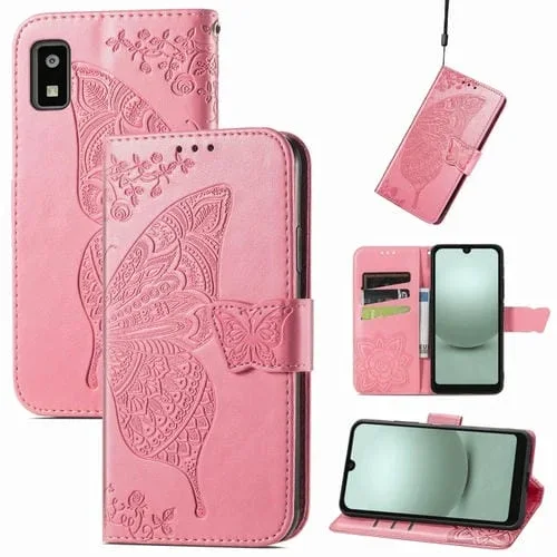 Estuche para Sharp Aquos Wish 3 Butterfly Love Flower de Cuero En Relieve (Rosa)