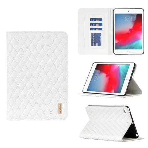 Estuche para Tableta Cuero iPad Mini 5/4/3/2/1 Tapa Horizontal Textura Rombal (Blanco)