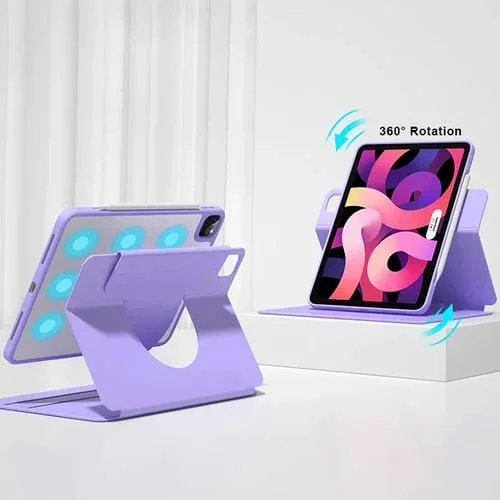 Estuche para Tableta Inteligente iPad Air 2022/2020 10.9 Respaldo Transparente Giratorio Soporte Frontal (Púrpura Claro)