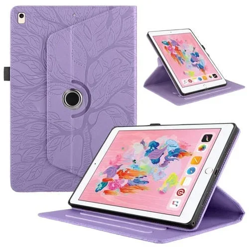 Estuche para Tableta iPad 10.2 2021/2020 10.5 Tree Life Cuero Rotación En Relieve (Púrpura)