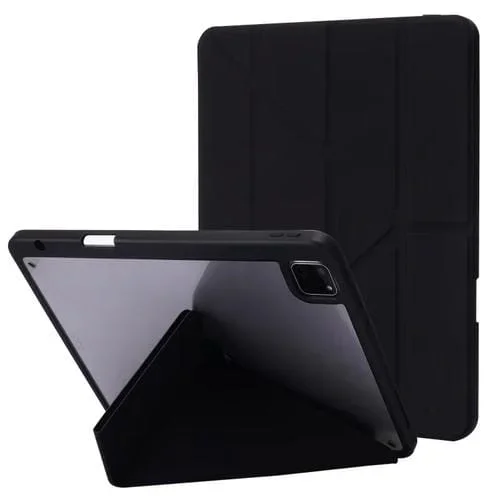 Estuche para Tableta iPad Pro 11 2022 / 2021 / 2020 / 2018 Cuero de Pu Tapa Horizontal Acrílico Transparente Soporte Múltiples Pliegues Reposo Activación Ranura Bolígrafo (Negro)
