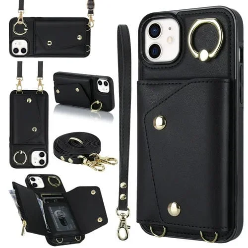 Estuche para Tarjeta para iPhone 12 Mini con Cremallera y Doble Cordón (Negro)