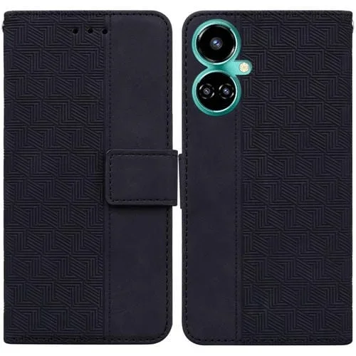 Estuche para Tecno Camon 19 Pro 5G de Cuero en Relieve Geométrico (Negro)