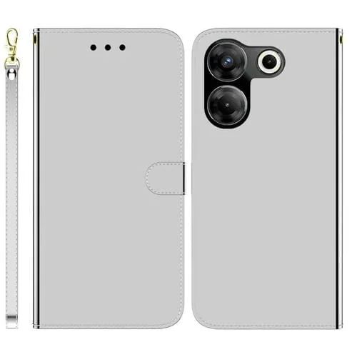 Estuche para Tecno Camon 20 Pro 4G y 20 Cuero con Espejo Imitado (Plata)