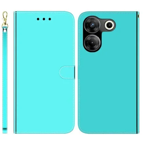 Estuche para Tecno Camon 20 Pro 5G de Cuero con Superficie de Espejo Imitado (Verde Menta)