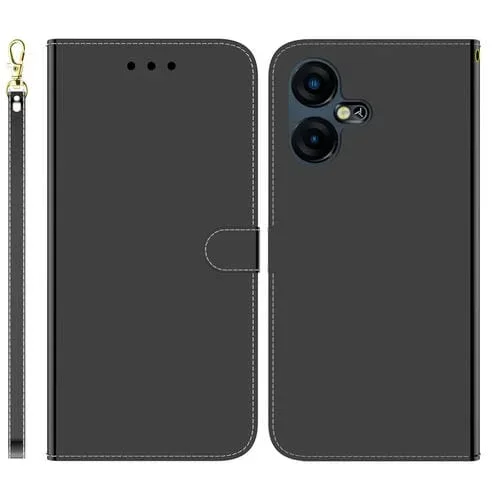 Estuche para Tecno Pova Neo 3 de Cuero con Superficie de Espejo (Negro)