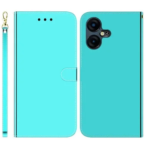 Estuche para Tecno Pova Neo 3 de Cuero con Superficie Espejo Imitado (Verde Menta)