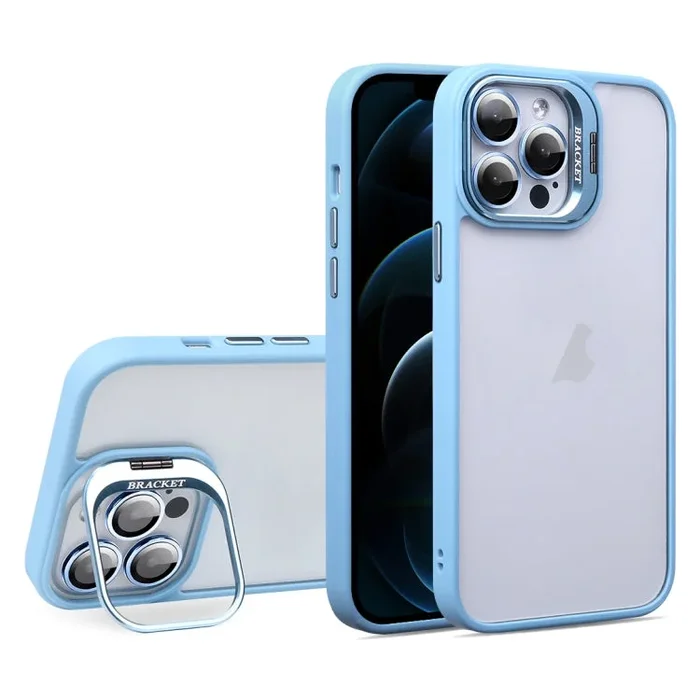 Estuche para Teléfono Acrílico TPU con Soporte Lente Invisible U1 para iPhone 12 Pro Max (Azul Sierra)