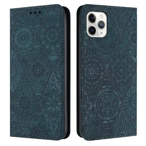 Estuche para Teléfono Apple iPhone 11 Pro Cuero Adsorción Relieve Étnico (Azul)