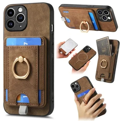 Estuche para teléfono Apple iPhone 11 Pro Max cuero con bolsa para tarjeta magnética divisible retro (Marrón)