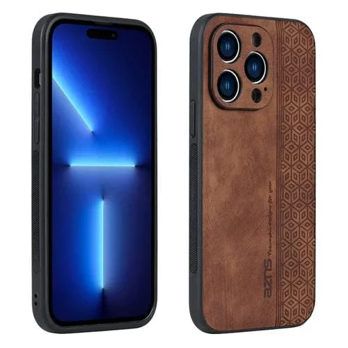 Estuche para teléfono Azns iPhone 15 Pro sensación de piel en relieve 3D (Marrón)