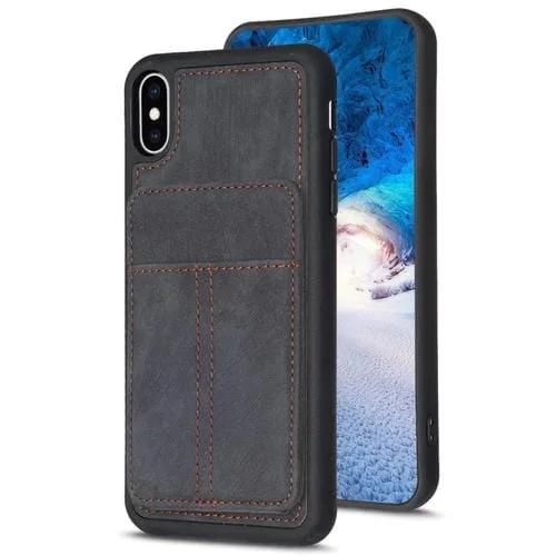 Estuche para Teléfono Bf28 para iPhone Xs Max con Bolsa para Tarjetas Esmerilada y Soporte (Negro)