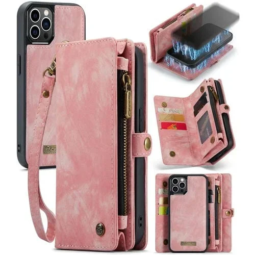 Estuche para teléfono Caseme-008 para iPhone 12 Pro Max con billetera multifuncional desmontable (Rosa)