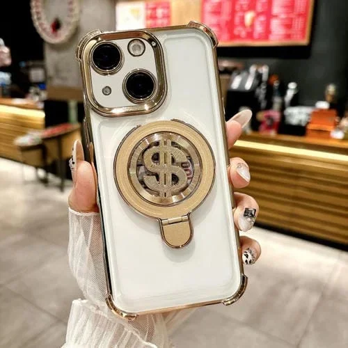 Estuche para Teléfono con Soporte Magsafe para iPhone 13 con Película para Lente (Dorado)