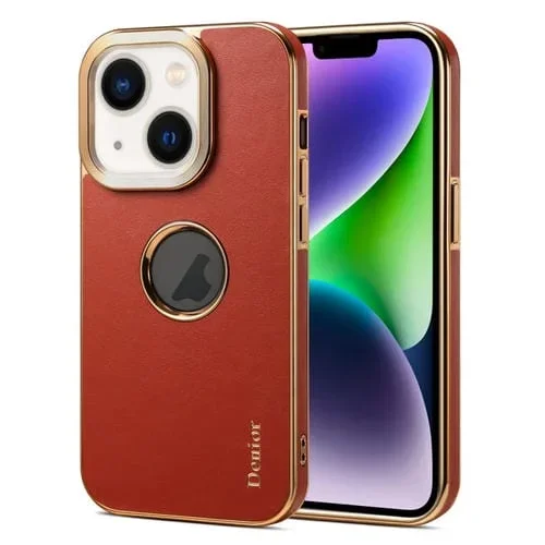 Estuche para teléfono Denior iPhone 14/13 con galvanoplastia y textura de becerro fragante (Rojo Granate)