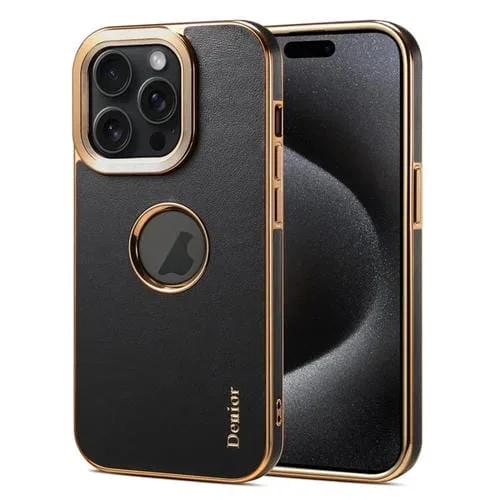 Estuche para Teléfono Denior iPhone 15 Pro Galvanoplastia Textura de Becerro (Negro)