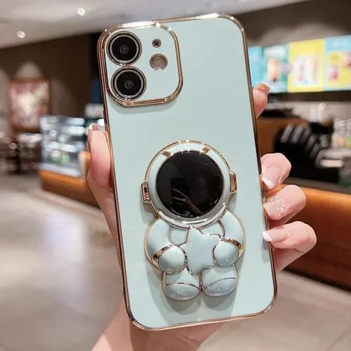 Estuche para Teléfono Embrace Stars iPhone 12 Galvanoplastia con Soporte Astronauta (Verde)