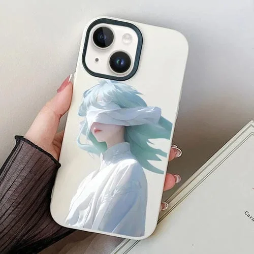 Estuche para Teléfono Híbrido TPU PC iPhone 13 con Los Ojos Vendados (Blanco)