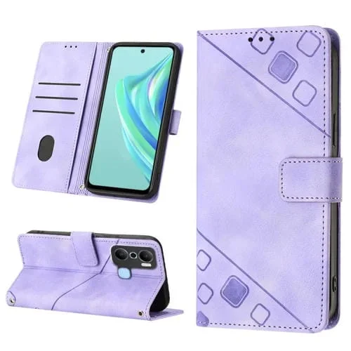 Estuche para teléfono Infinix Hot 20 Play de cuero en relieve con sensación de piel (Púrpura Claro)