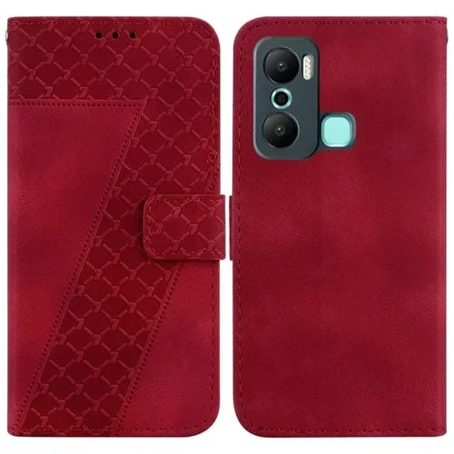 Estuche para teléfono Infinix Hot 20 Play de cuero en relieve en forma de 7 (Rojo)