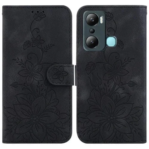 Estuche para Teléfono Infinix Hot 20I Lily de Cuero en Relieve (Negro)